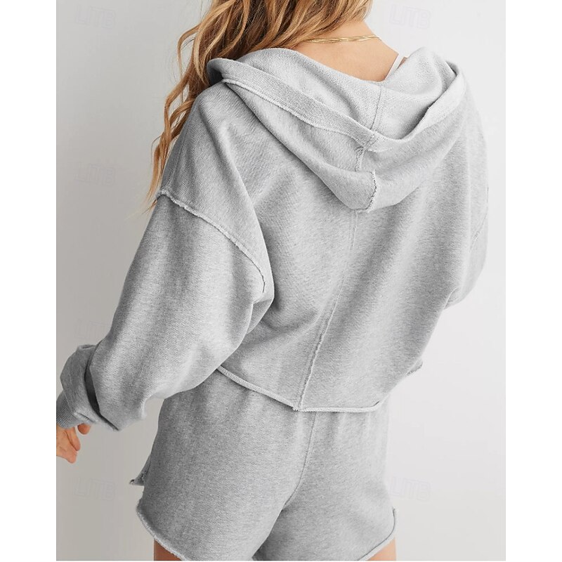 Women's Hoodie Jacket Warm Comfortable Patchwork Fashion Plain Going out Weekend Pullover Regular Hooded Regular Fit Long Sleeve Outerwear Black Light Grey Rose Red Fall3