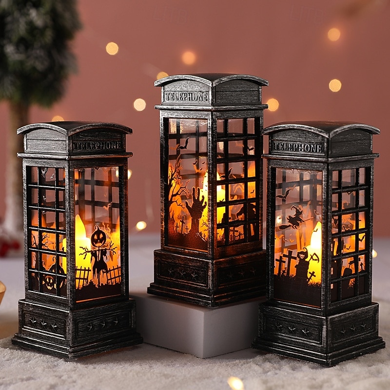 1 Pc Halloween Telephone Booth Electronic Candle Light Witch Pumpkin Ghost Hand Indoor Restaurant Bedroom Party Festival Atmosphere Decorative Light Warm Light3