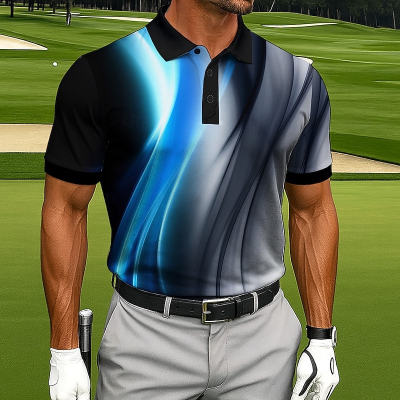 Men's Abstract Geometic Polo Sports Polo Shirts Short Sleeve Polo Shirts Collared Shirts Casual Athleisure Outdoor clothing Daily Wear Buttons Summer Red Blue Green