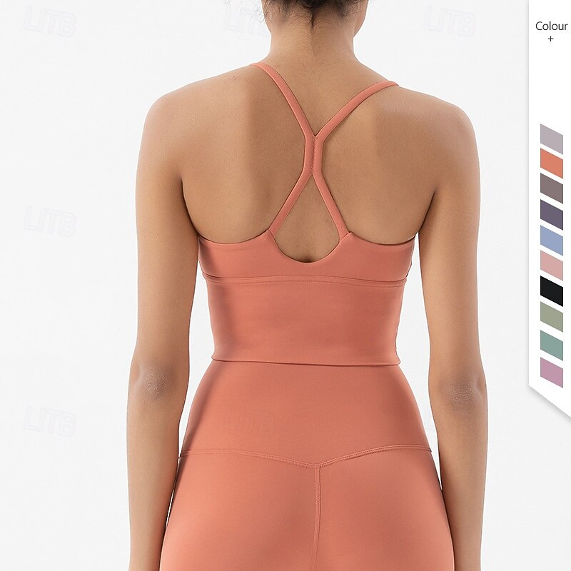 Women's Yoga Crop Tank Top Sports Bra Underwear Medium Support Wireless Padded Solid / Plain Color Sport Activewear Light Pink Lake blue Pilates Running Yoga