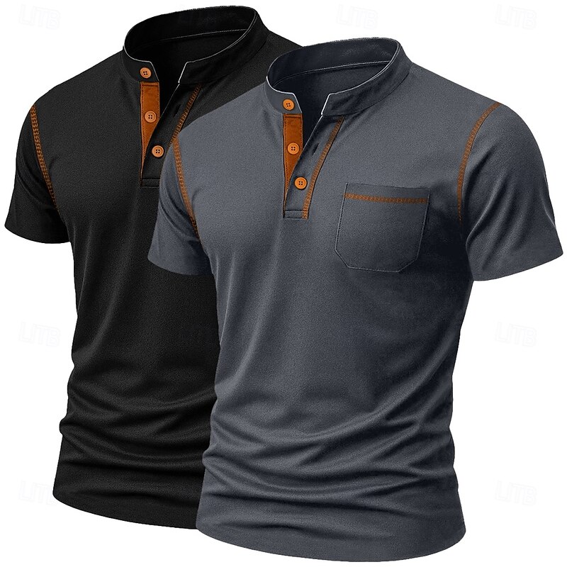 Men's Henley Shirt Tee Short Sleeve Solid Color Plain Solid Casual Pocket 2 Piece Buttons Henley Outdoor Casual Daily Summer Spring &  Fall All Seasons 1 2 3 Henley T-Shirt2