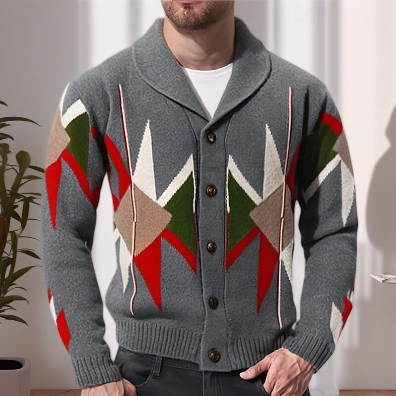 Men's Sweater Cardigan Sweater Ribbed Knit Regular Tops Knitted Plain Fold-over Collar Modern Contemporary Casual Casual Daily Wear Clothing Apparel Winter Gray M L XL