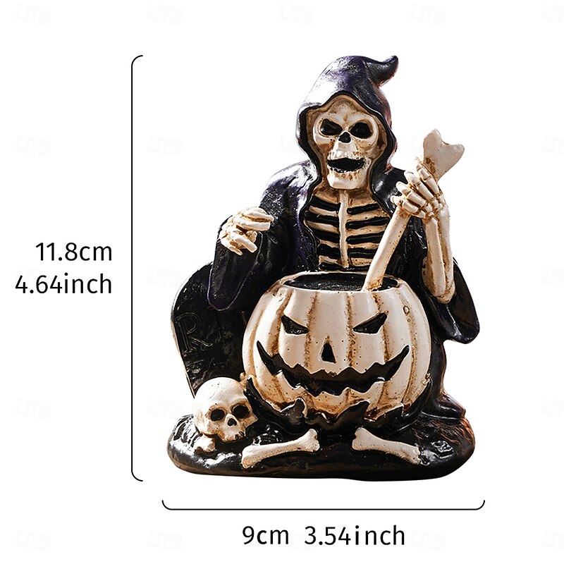 Halloween Skeleton Decor Resin Statue, Vintage Spooky Skeleton Brewing Potion Figurine, Funny Tabletop Decoration for Halloween Party, Haunted House, Home Desktop Display2