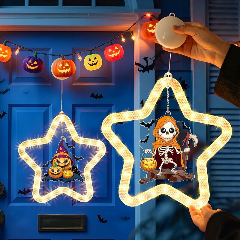 1 Pc 27.6cm Halloween Bat Ghost Wizard Hat Pumpkin Black Cat Bat Suction Cup LED Suction Cup Window Light Party Window Indoor Atmosphere Decorative Light AAA Battery Box Warm Light Running Lantern2