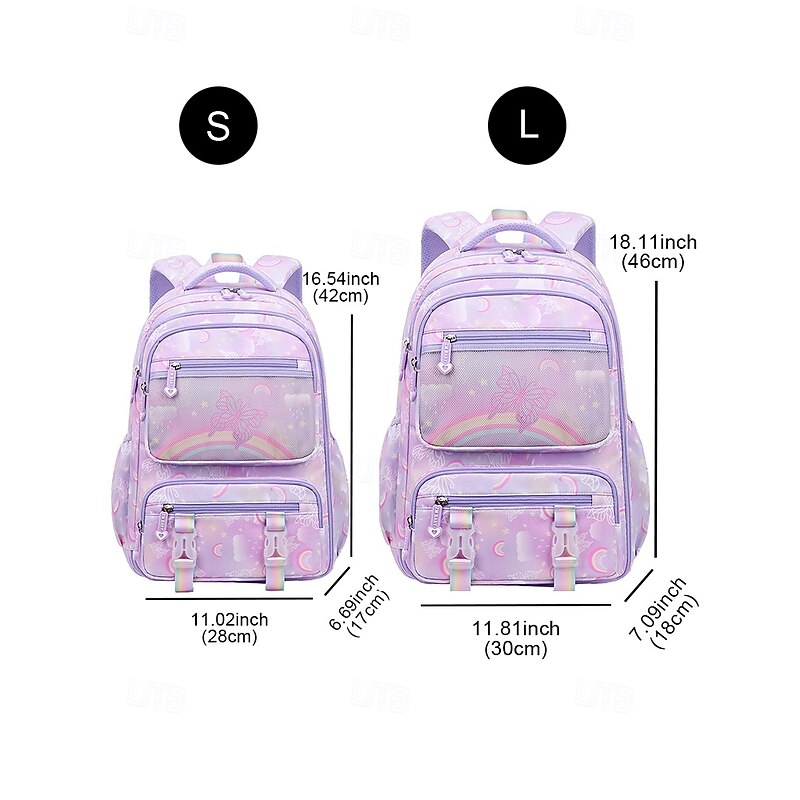 Girl's Rainbow Butterfly Backpack with Multi-Layer Storage and Mesh Pocket – Lightweight School Bag for Kids and Elementary Students3