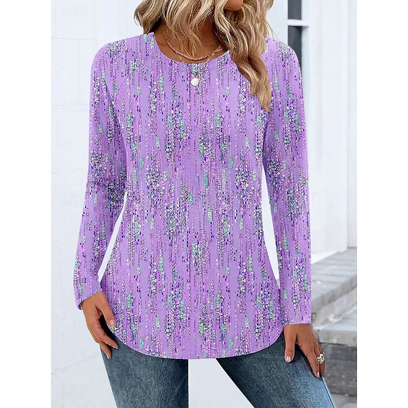 Women's T shirt Long Sleeve Ombre Graphic Geometric Casual Long Sleeve Crew Neck Round Neck Regular Tops Daily Weekend Print Pink Purple Green Spring Fall Winter Prefall2