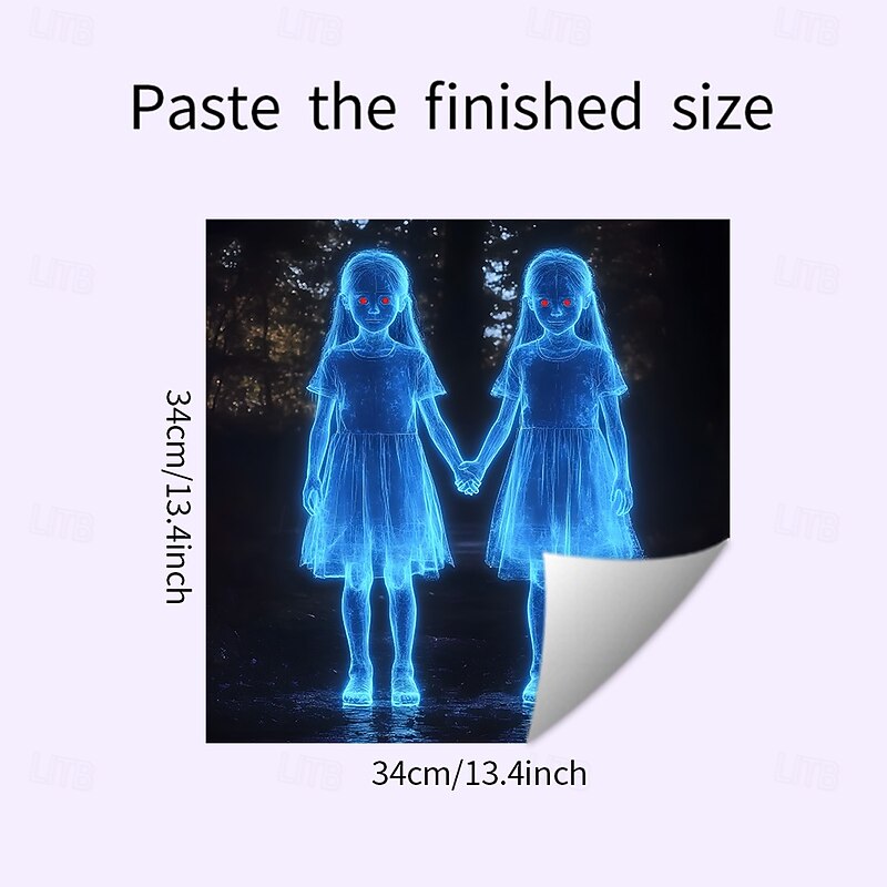 Halloween Holding Hands Little Girl Window Decal, Glass Cabinet and Kitchen Self-Adhesive Wall Sticker, Spooky Home Decoration for Halloween Party3