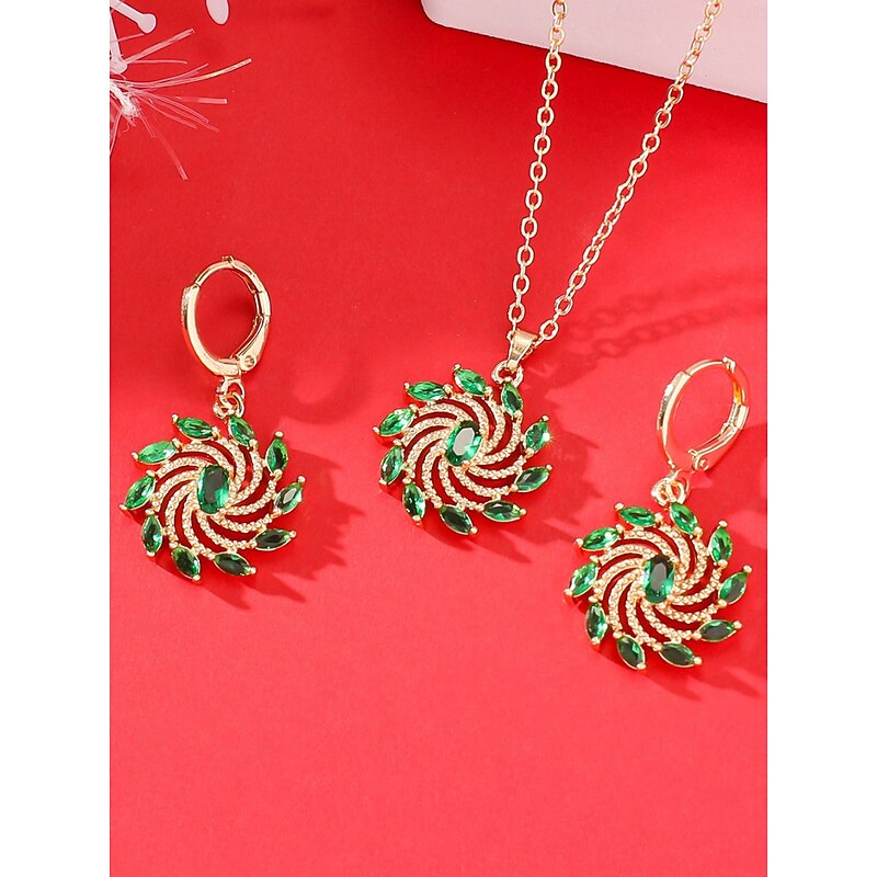 Women's Christmas Jewelry Set – 2-in-1 Gold-Plated Green Crystal Earrings & Necklace Styles, Holiday Accessories for Festive Party Looks4