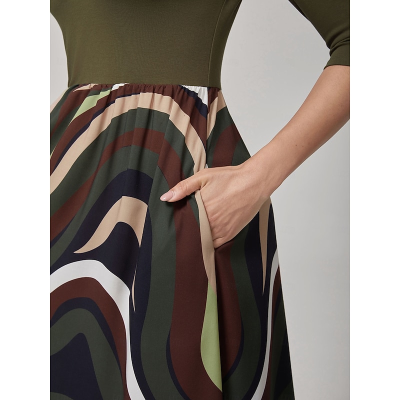 Camouflage Patchwork Modal Knitted Maxi Dress2