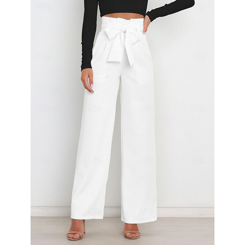Women's Wide Leg Pants Trousers Casual Full Length Natural Plain Wide Leg Comfy Breathability Casual Daily Apricot Black White Pink Spring Fall Loose Fit2