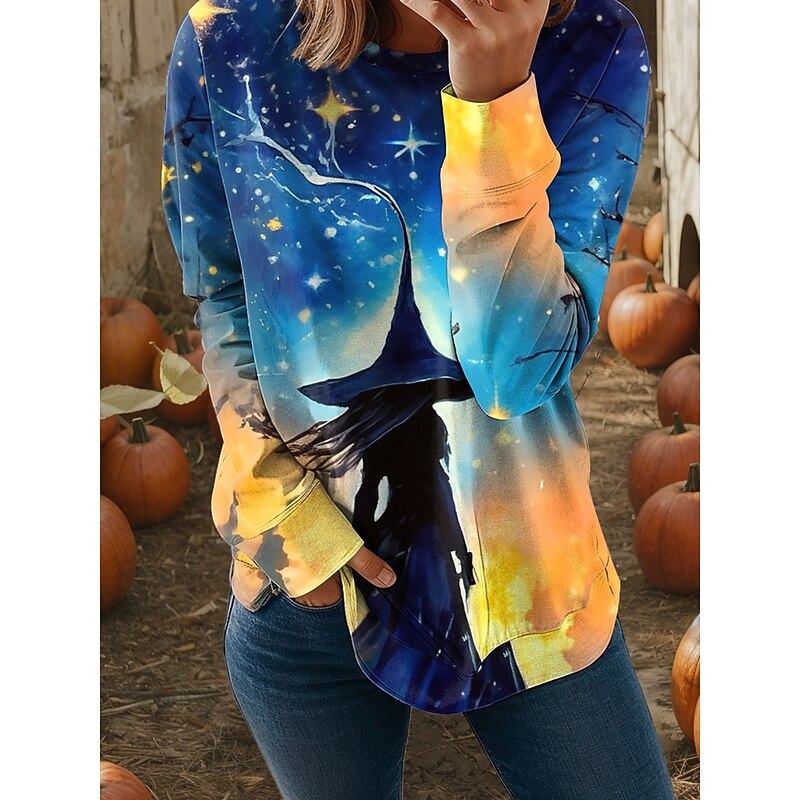 Halloween Women's Sweatshirts Graphic Casual Long Sleeve Crew Neck Regular Tops Street Casual Holiday Print Pink Blue Purple Green Spring Fall Winter3