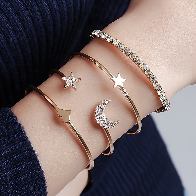 Women's Bracelet Bangles Geometrical Moon Heart Star Elegant Fashion Luxury Alloy Bracelet Jewelry Silver / Golden For Party