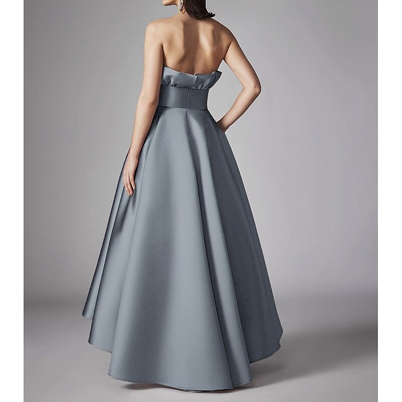 DustyA-Line Cocktail Dresses High-low Dress Formal Wedding Tea Length Midi Length Sleeveless Satin with Pleats Ruffles3