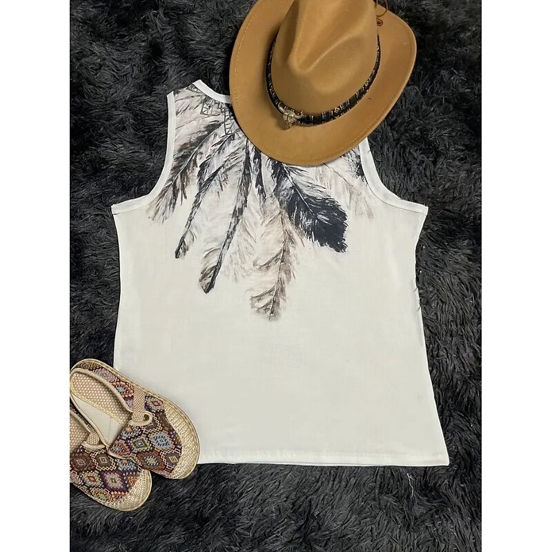 Women's Camisole Tank Top Graphic Abstract Feather Bohemia Vintage Stylish Sleeveless V Neck Regular Tops Daily Print White Red Summer Spring2
