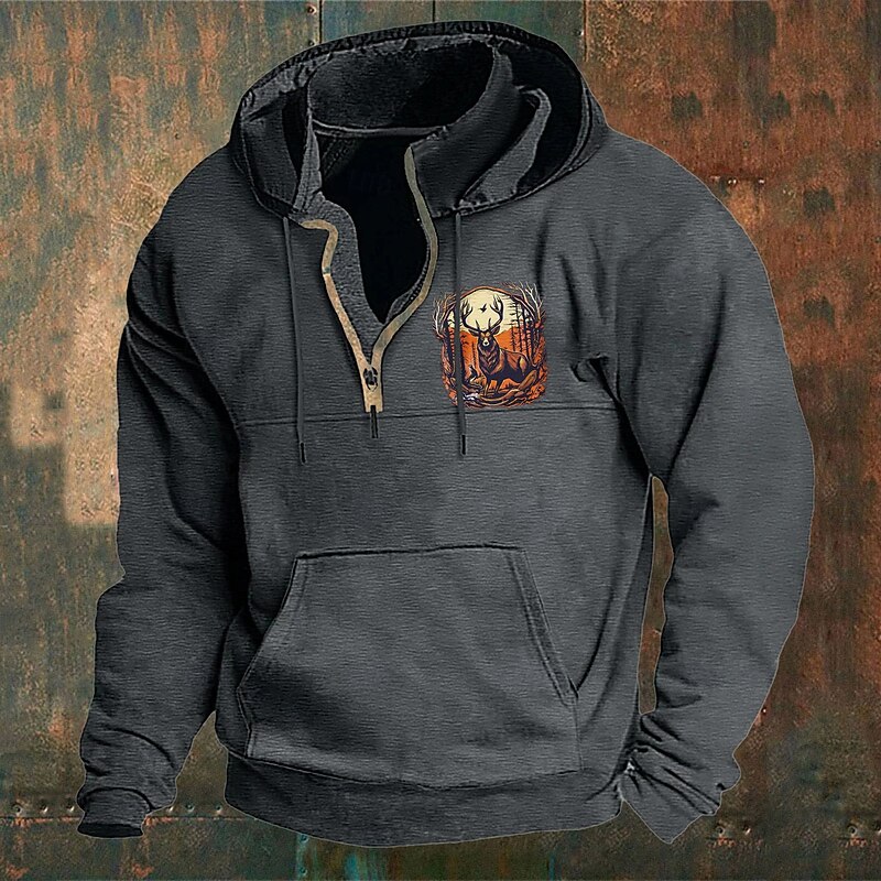 Men's Hoodie Wine Navy Blue Green Khaki Light Grey Hooded Elk Front Pocket Quarter Zip Daily Holiday Going out Polyester Streetwear Casual Bavarian Fall Winter Clothing Apparel Hoodies Sweatshirts3