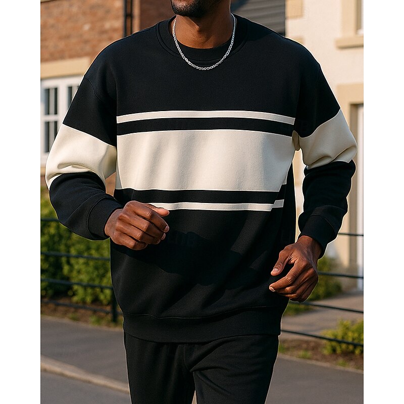 Men's Pullover Sweatshirt Long Sleeve Top Athleisure Patchwork Breathable Casual Sportswear Activewear Black Beige Gray3