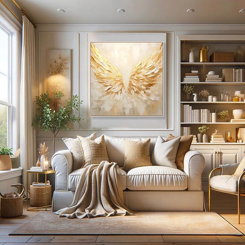 Handmade Oil Painting Canvas Wall Art Decoration Modern Abstract Golden Angel Wings for Home Decor Stretched Frame Hanging Painting/Rolled Frameless Unstretched Painting4