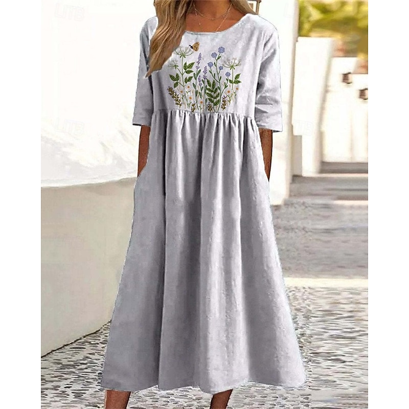Women's Midi Dress Casual Dress Summer Dress Fashion Modern Daily Beach Weekend Regular Fit Animal Flower Half Sleeve Crew Neck Light Purple Dark Blue Spring Fall2