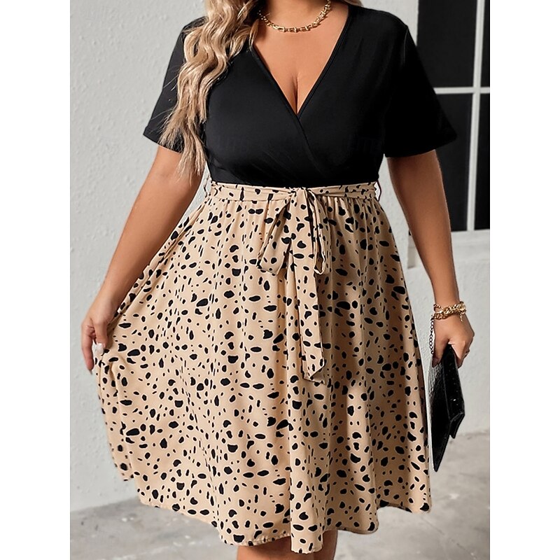 Women's Plus Size Casual Dress Leopard V Neck Short Sleeve Spring Fall Elegant Fashion Modern Casual Mini Dress Daily Holiday Dress3