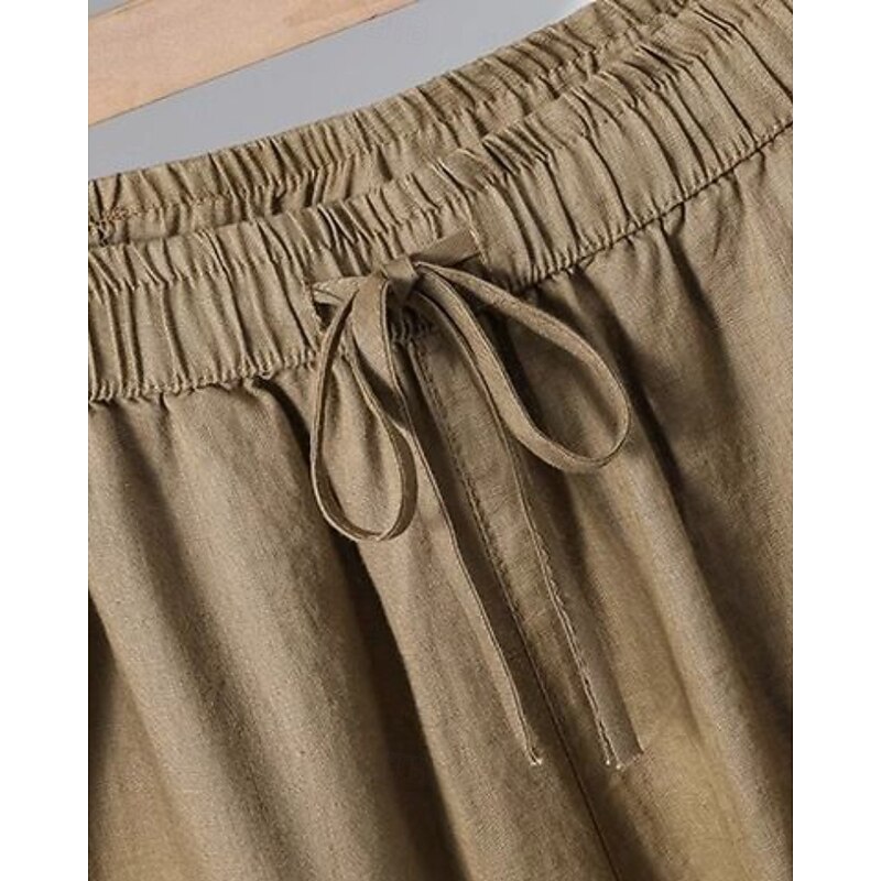 Women's Wide Leg Slacks Streetwear Casual Full Length Natural Plain Pocket Elastic Drawstring Design Comfortable Street Holiday Weekend Apricot Black White Khaki Fall Regular Fit4