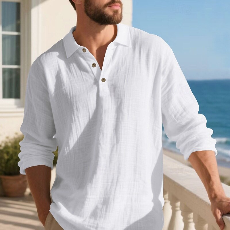 Men's Golf Shirt Golf Polos Shirts Work Casual Lapel Long Sleeve Basic Modern Plain Buttons Spring Fall Regular Fit Light Khaki Black White Navy Blue Military Green Light Blue Golf Shirt4