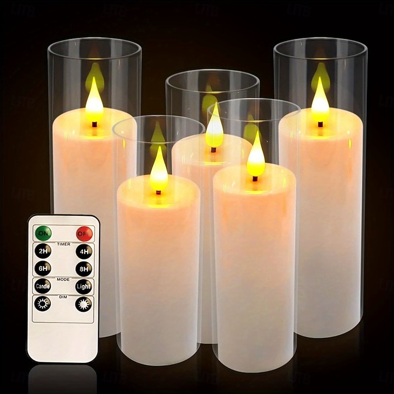5 Pcs Halloween and Christmas simulated electronic candles with timer remote control, suitable for indoor and outdoor use, patio, dining table, gatherings, parties, wedding decorations, AA batteries2