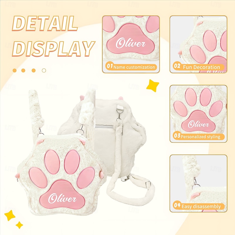 Personalized Name Paw Plush Backpack Custom Back to School Gift, Large Capacity School Bag with Anti-Lost Design, Kids Bookbag for Elementary Students, Perfect School Season Present3