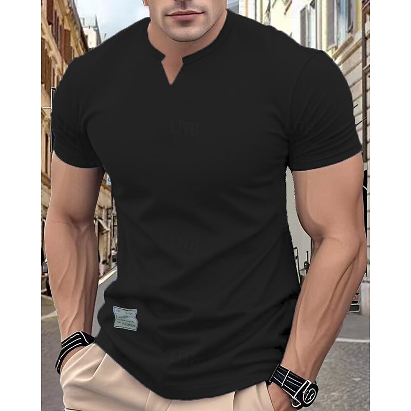 Men's T Shirt Tee Short Sleeve Shirt Tee Top Short Sleeve V Neck Summer Plain Fashion Designer Basic Classic Vacation Street Going out Black White Navy Blue Top Tee for Men2