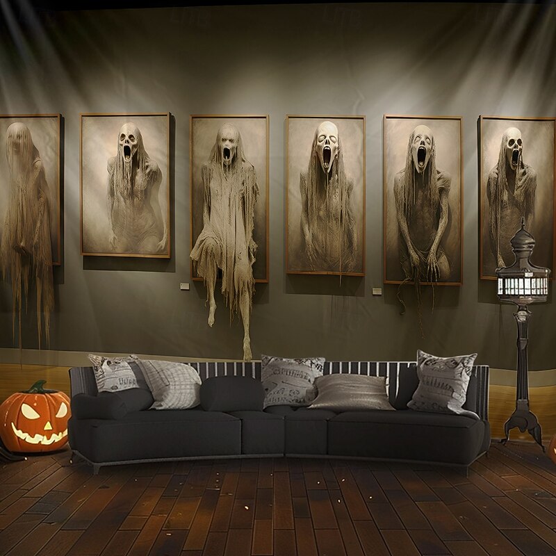 Halloween Hanging Tapestry Ghosts run out of the painting Photograph Backdrop Jack O Lantern Wall Art Large Tapestry Mural Decor Blanket Curtain Home Bedroom Living Room Decoration Death Selfie