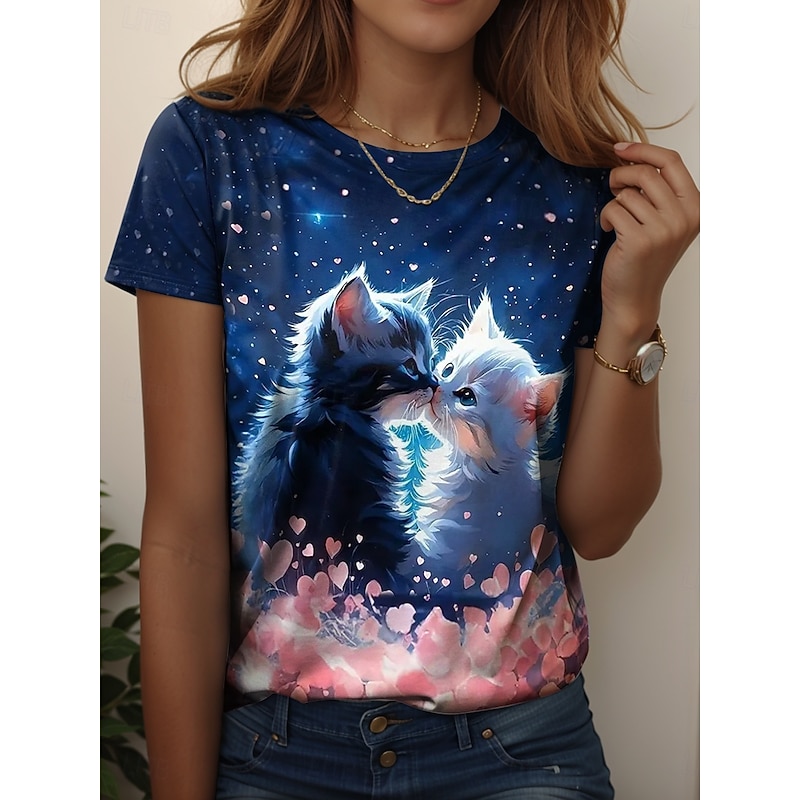 Women's T Shirt Graphic Animal Vintage Stylish Casual Short Sleeve Crew Neck Regular Tops Daily Weekend Print Yellow Blue Summer