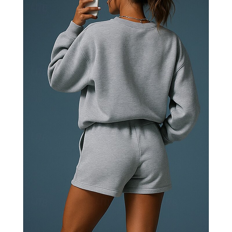 Women's Tracksuit Pullover Sweatshirt Short Sweatpant Pocket Letter Clothing Suit Spring White Grey Gym Outdoor Running High Waist Windproof Lightweight Long Sleeve Sport Activewear Micro-elastic2