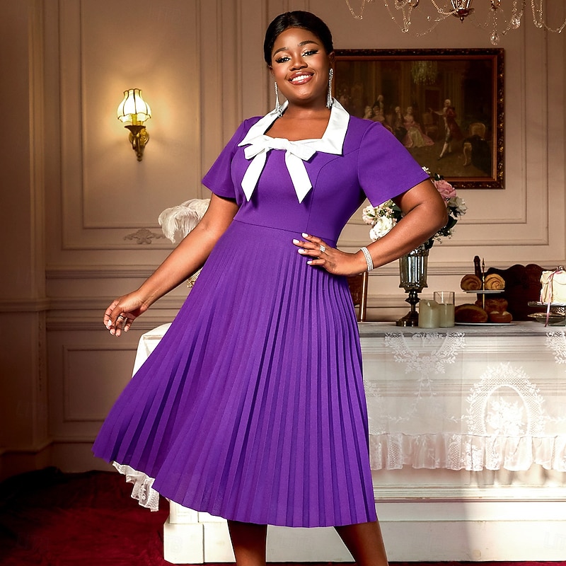 Retro Vintage 1950s Rockabilly Midi A Line Dress Flare Dress Plus Size A-Line Square Neck Fancy Dress Women's Vacation Homecoming Party & Evening Adults Dress Spring & Summer