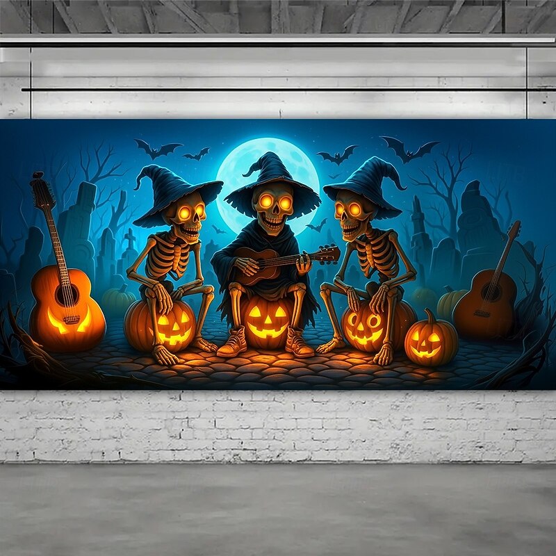Halloween Garage Door Cover Flying Witch with Pumpkins Banner, Large Tapestry Backdrop Decoration for Holiday Outdoor Garage Door and Home Wall, 2025 Halloween Decorations2