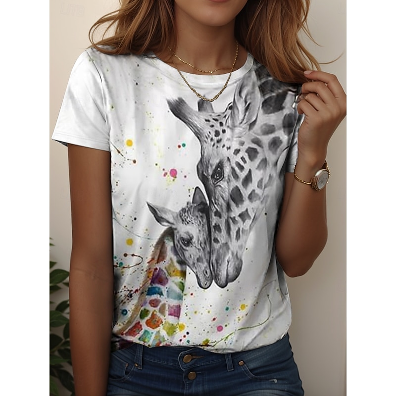Women's T Shirt Graphic Animal Vintage Stylish Classic Short Sleeve Crew Neck Regular Tops Daily Weekend Print Yellow Orange Green Khaki Light Grey Summer4