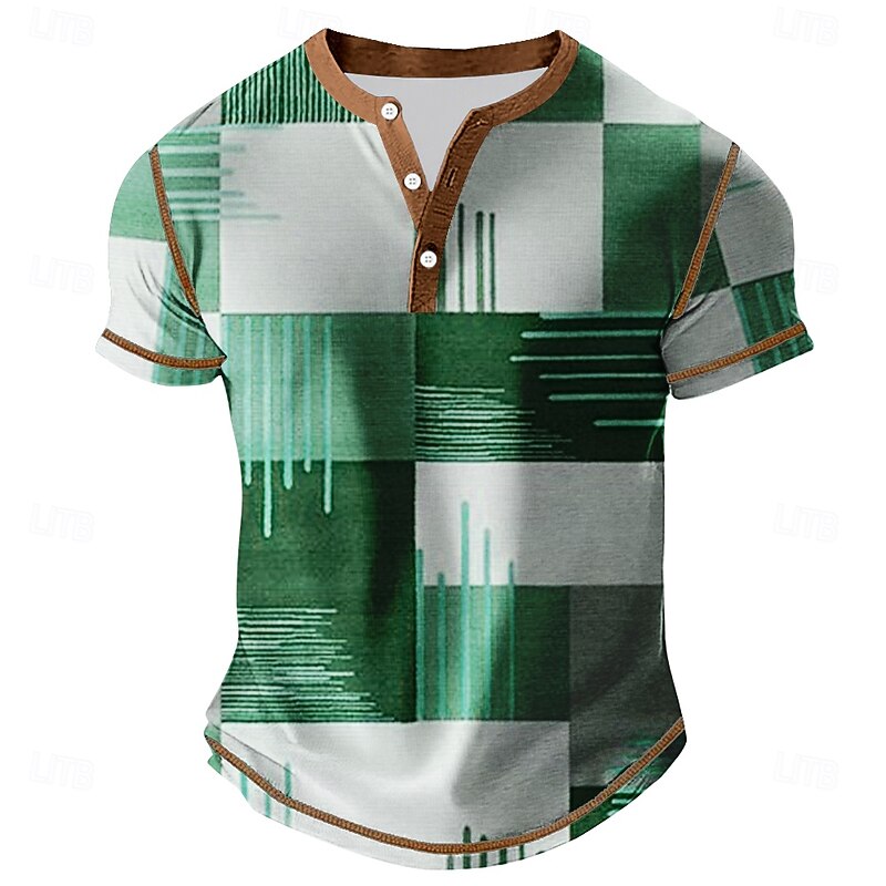 Men's Color Block Henley Shirt Tee Short Sleeve Vintage Fashion Designer Outdoor Casual Daily Summer Spring &  Fall Blue Red Purple Brown Green Henley Henley T-Shirt3