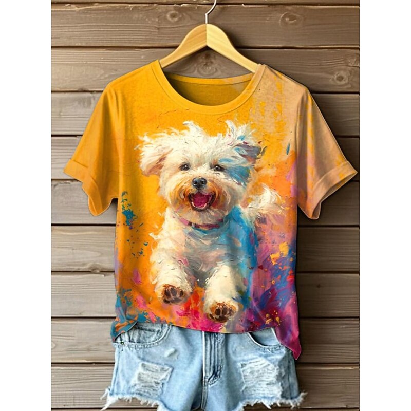 Women's T Shirt Graphic Animal Cat Vintage Stylish Classic Short Sleeve Crew Neck Round Neck Regular Tops Daily Weekend Print Purple Orange Green Summer Spring2