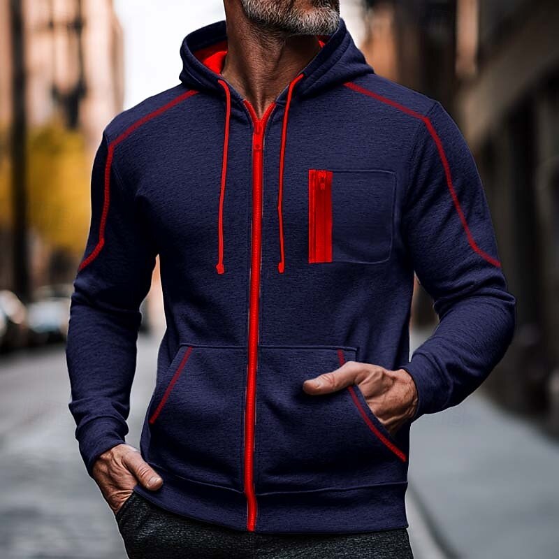 Men's Zip Up Hoodie Zip Sweatshirt Fleece Hoodie Black Red Navy Blue Gray Hooded Plain Zip Up Front Pocket Sports & Outdoor Casual Daily Streetwear Cool Sportswear Winter Fall & Winter Clothing2