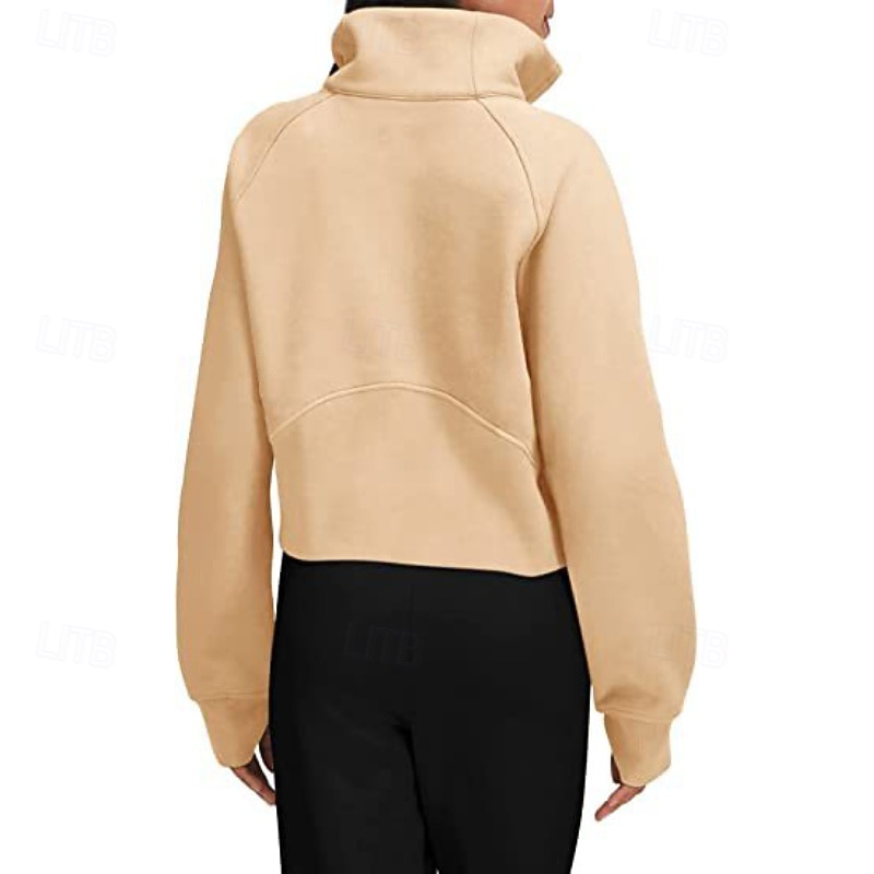 Women's Pullover Sweatshirt Sweatshirts Plain Streetwear Casual Long Sleeve Turtleneck Regular Tops Street Holiday Half Zipper Quarter Zipper Zipper Pocket Black Army Green Beige Fall Winter3