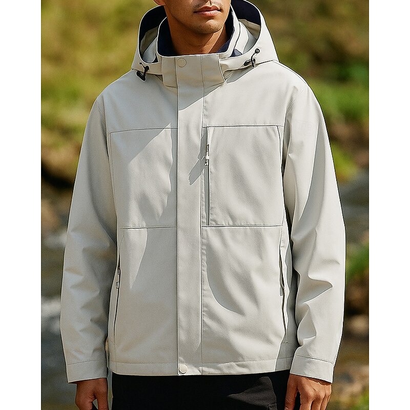 Men's Hiking Jacket Hardshell Jacket Outdoor Thermal Warm Waterproof Windproof Lightweight Top Black Khaki Dark Blue4