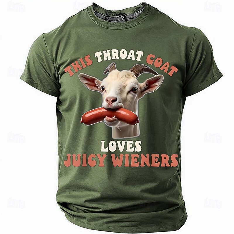 Men's Short Sleeve Graphic T-Shirt - Funny Adult Humor Throat Goat Juicy Wieners Design2