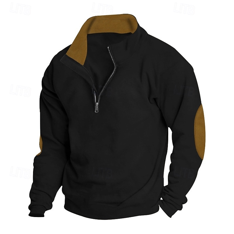 Men's Sweatshirt Zip Up Hoodie Quarter Zip Sweatshirt Black Burgundy Camel Light Grey Dark Gray Standing Collar Plain Patchwork Sports & Outdoor Casual Daily Streetwear Cool Sportswear Spring &  Fall2