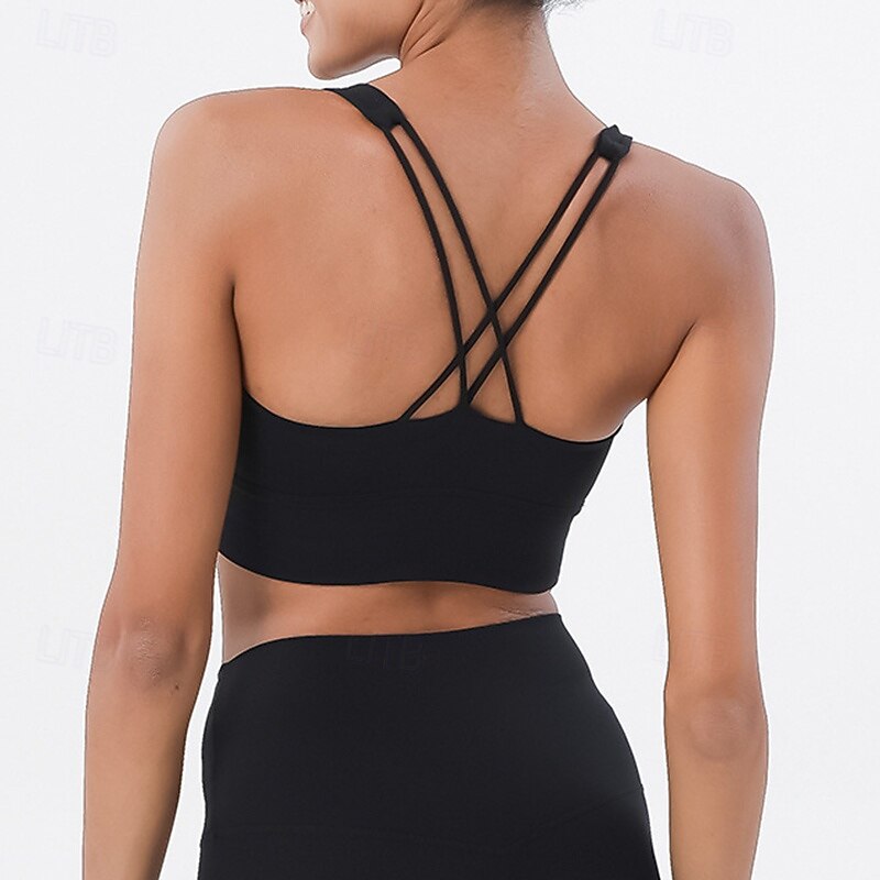 Women's Yoga Crop Tank Top Sports Bra Underwear Medium Support Wireless Padded Solid / Plain Color Sport Activewear Light Blue Black Pilates Running Yoga3