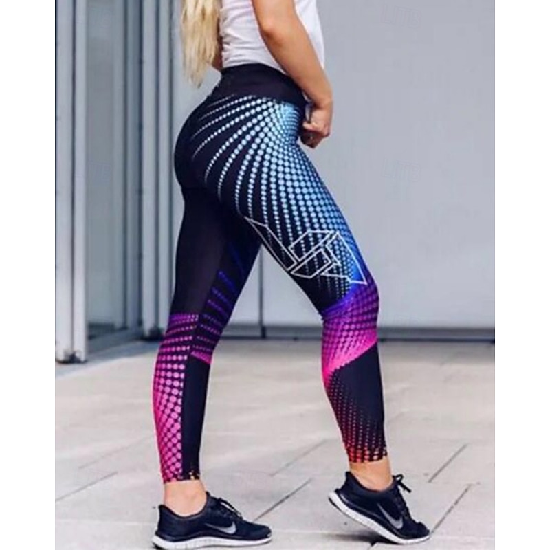 Women's Capri Leggings Yoga Leggings Tummy Control High Waist Gym Athletic Pilates Bottoms Printing Dark Blue Fall Sports Activewear Tight Fit