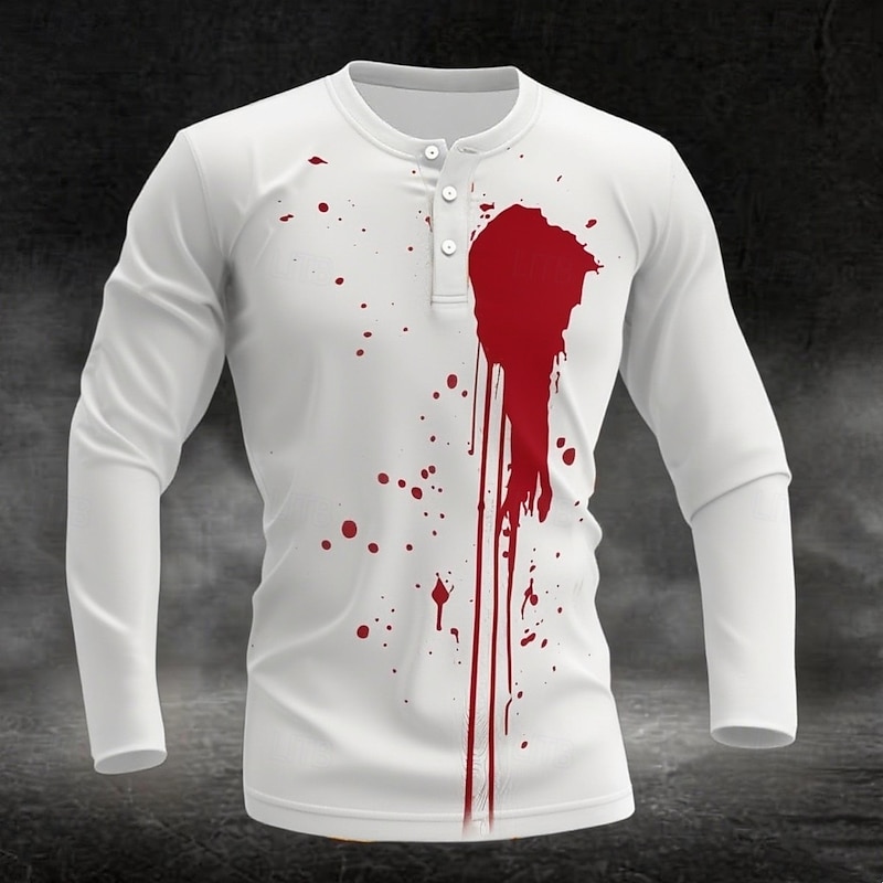 Men's Halloween Blood Splatter Funny Blood stains Henley Shirt Long Sleeve Fashion Cute Daily Halloween Casual Holiday Fall Winter Spring &  Fall 1# 2# 3# 4# Henley Henley T-Shirt