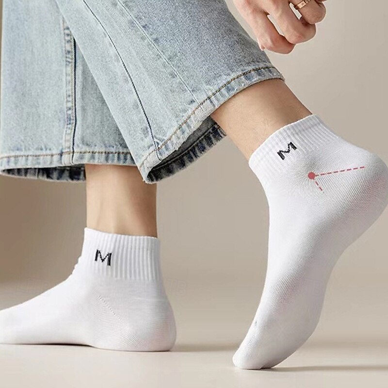 Men's 10 Pairs Multi Packs Socks Running Socks Casual Socks Black+White+Gray Black Color Letter Vacation Sports & Outdoor Daily Basic Medium Spring Fall Fashion Casual3