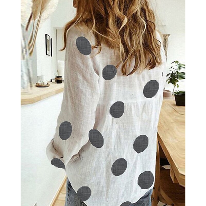 Women's Shirt Linen Shirt Print Daily Stylish Basic Long Sleeve Shirt Collar Regular Tops Work Daily Holiday Buttons White Blue Gray Spring Fall2