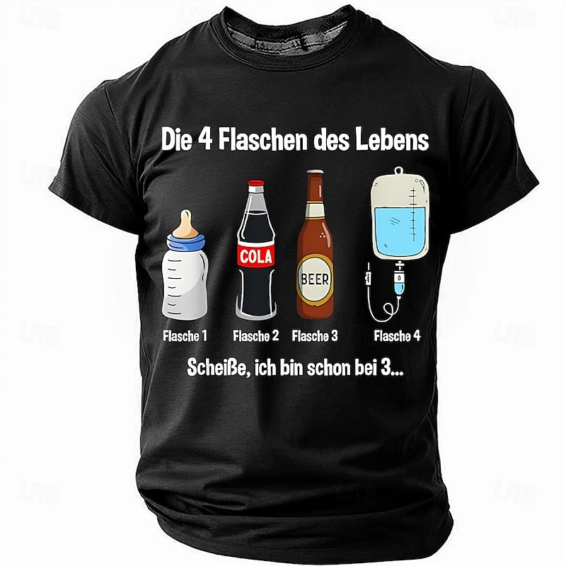 Men's Funny Short Sleeve Graphic Tee: The 4 Bottles of Life Beer Humor Lifestyle3