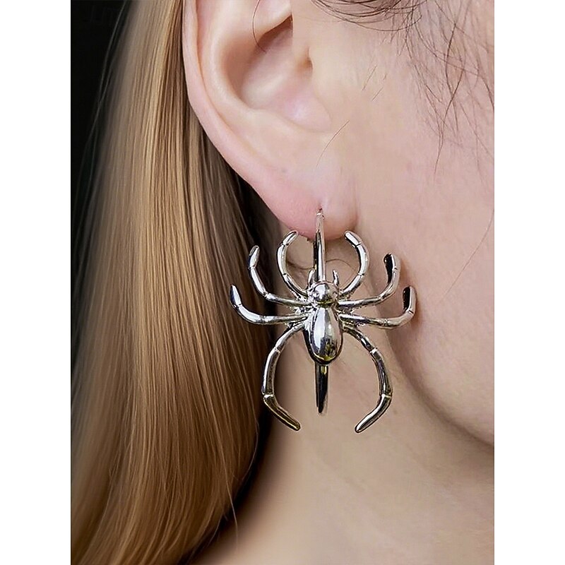 Women's Halloween Spider Hoop Earrings – Alloy Statement Dangle Jewelry, Gothic Punk Style, Lightweight Party Accessory for Costume, Cosplay and Spooky Night Out3