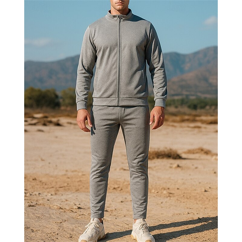 Men's Tracksuit Sweatpants Track Pants Pockets Full Zip Solid Colored Clothing Suit Fall Black Dark Blue Fishing Hiking Running Windproof Lightweight Moisture Wicking Long Sleeve Sport Activewear3