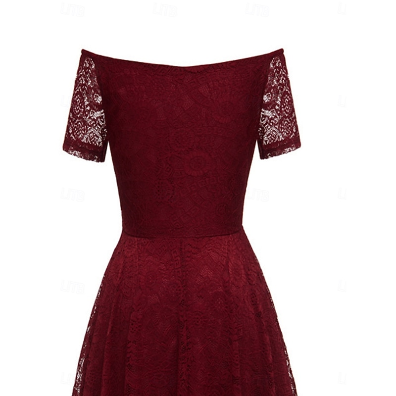 Women's Midi Dress Lace Dress Cocktail Dress Wedding Guest Dress Chiffon Elegant Fashion Modern Outdoor Cocktail Party Regular Fit Plain Short Sleeve Off Shoulder Black Pink Wine Summer Spring Fall3
